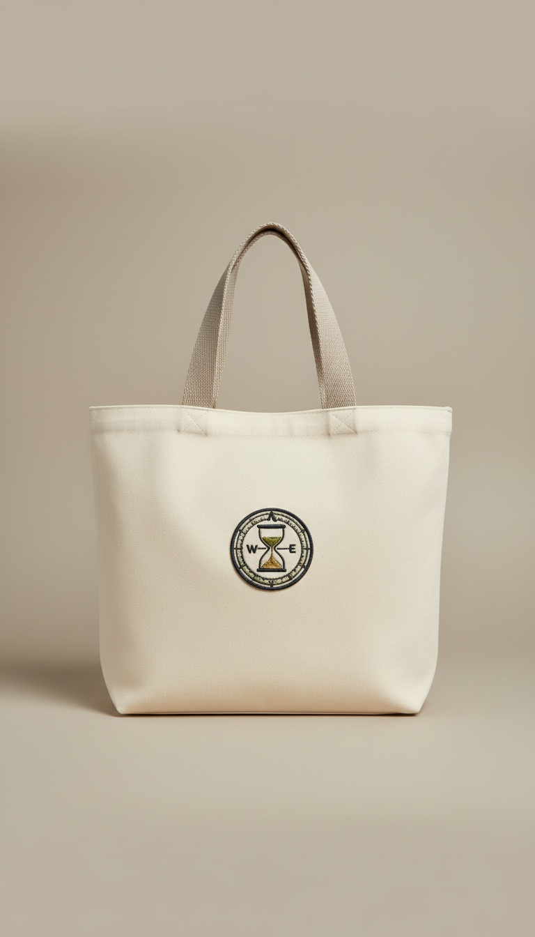 Timetable Ivory tote bag with collectible patch